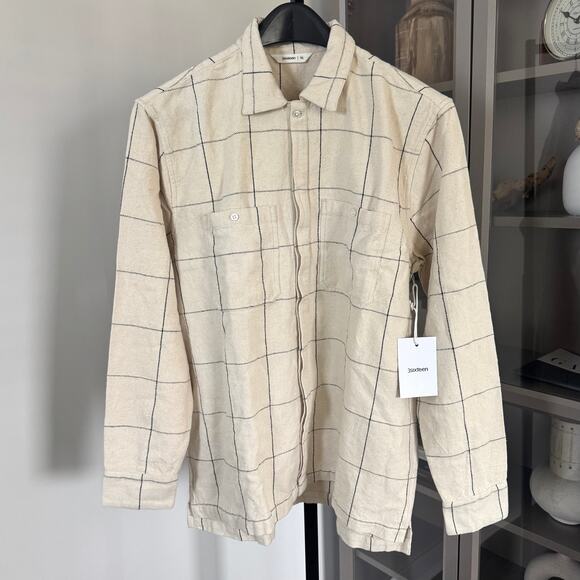 3sixteen Long Sleeve Woven Linen Check Wide Work Shirt XXL NEW Beige Button-Up - Picture 2 of 7